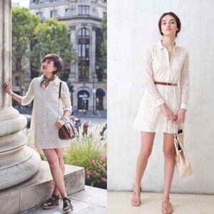 Sézane Long Sleeve Lace Button Up Dress, Size 36